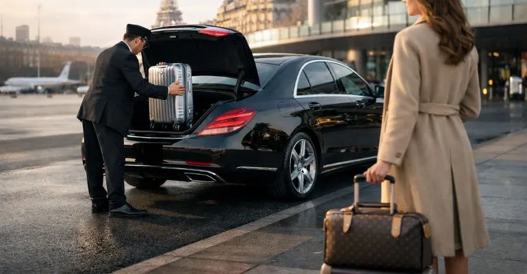 Private chauffeur airport transfer in Paris with luxury vehicle