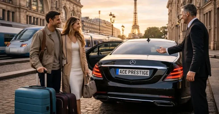 Private chauffeur transfer from Paris train station with luxury vehicle